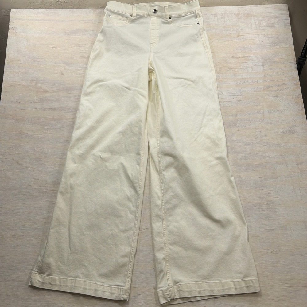 Spanx Jeans Wide Leg High Rise Shaping Pull On White Womens Size XL